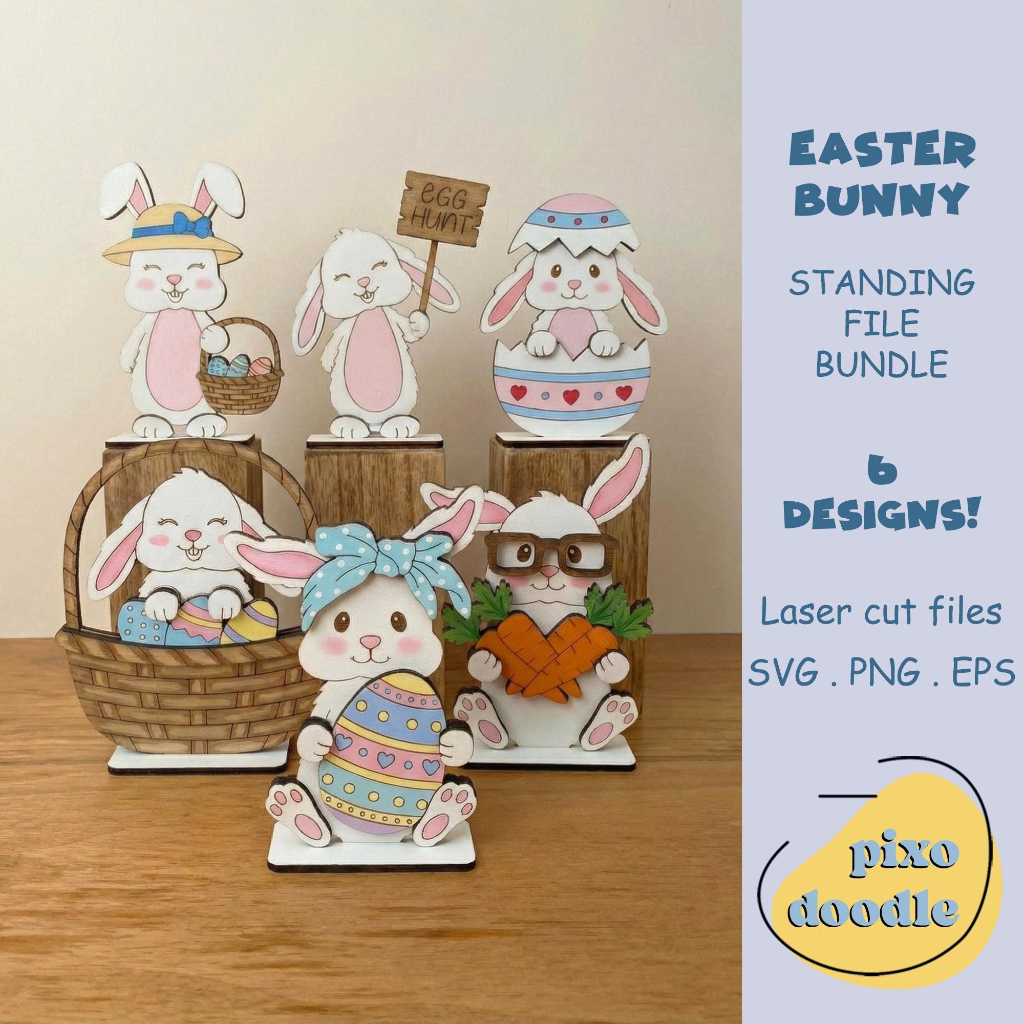 Easter Bunny SVG Bundle, Tiered Tray Decor Standing File, Laser Cut ...