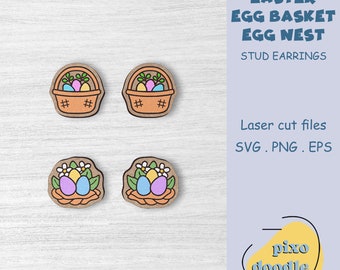 Egg basket Egg nest earrings SVG file | Easter, spring, farm stud earrings glowforge ready laser cut file