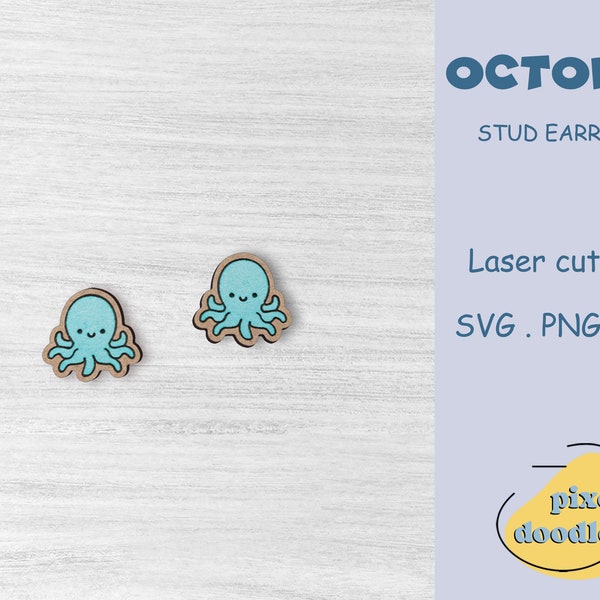 Cute octopus stud earrings SVG file | Kawaii sea animals earring glowforge ready laser cut file | Ocean life earrings digital file