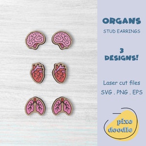 Lot SVG de boucles d'oreilles cœur, cerveau et poumons | Puces d'oreilles orgues prêtes à être découpées au laser pour la forge luminescente