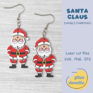 Fichier SVG de boucles d'oreilles père Noël | Simples et mignonnes, Noël, boucles d'oreilles pendantes père Noël, prêtes à être découpées au laser, fichier phosphorescent