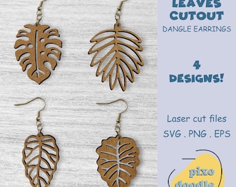 Leaves earrings SVG file | Simple elegant leaf cutout dangle earrings glowforge ready laser cut file | Boho cutout earrings laser file
