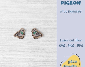 Pigeon earrings SVG file | Cute pigeon, cute bird stud earrings glowforge ready laser cut file