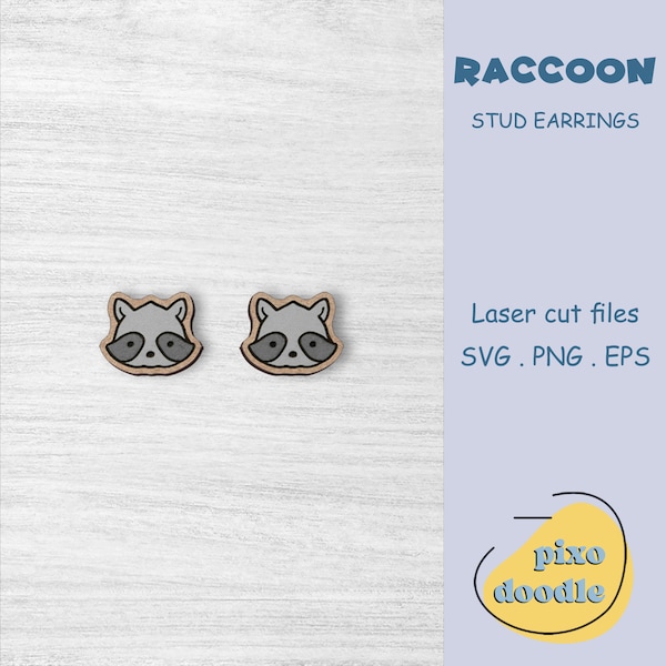 Raccoon earrings SVG file | Cute raccoon, woodland animal, jungle animal earrings glowforge ready laser cut file