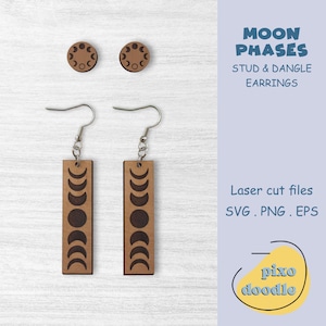 Maanstanden oorbellen SVG-bestand | Maancyclus, boho-stekers en bungeloorbellen glowforge-klaar lasergesneden bestand