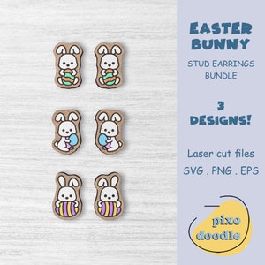 Easter bunny earrings SVG bundle | Easter, spring, cute rabbit stud earrings glowforge ready laser cut file