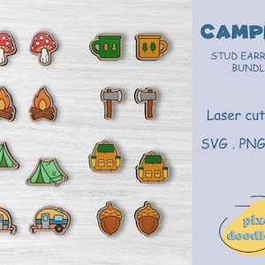 Pacote SVG de brincos de acampamento | Arquivo digital de brincos gravados a laser, prontos para acampamento e floresta, Glowforge