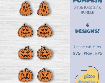 Pumpkin earrings SVG file | Halloween, Jack o lantern stud earrings glowforge ready laser cut file
