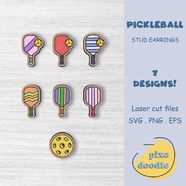 Pickleball earrings SVG file | Cute pickleball paddle and ball stud earrings glowforge ready laser cut file