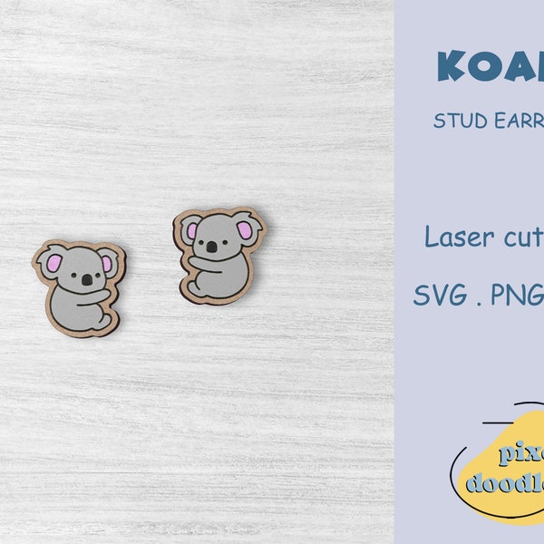 Cute koala stud earrings SVG file | Koala earring glowforge ready laser cut file