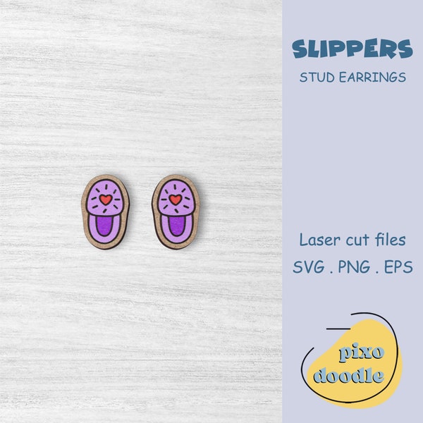 Slippers earrings SVG file | Winter, cozy home, cute slippers stud earrings glowforge ready laser cut file
