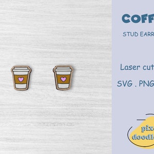 Archivo SVG de aretes con forma de taza de café / Archivo de corte láser listo para Glowforge para aretes con forma de taza de café