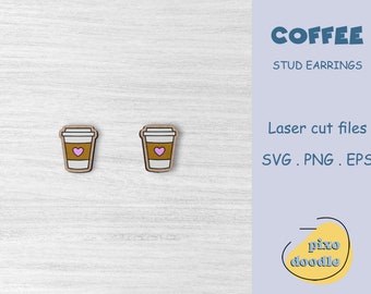 Coffee stud earrings SVG file | Coffee cup earring glowforge ready laser cut file