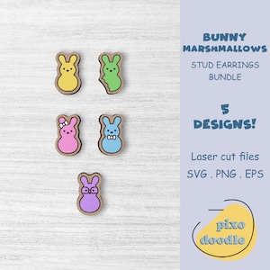 Easter marshmallows earrings SVG file | Bunny marshmallows, Easter peeps stud earrings glowforge ready laser cut file