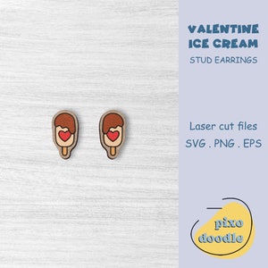 Valentine ice cream earrings SVG file | Valentine&#39;s day, cute ice cream stud earrings glowforge ready laser cut file