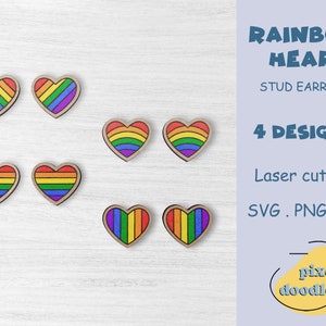 Fichier SVG de boucles d'oreilles fierté coeur arc-en-ciel | Lgbtq Pride Boucles d'oreilles Glowforge, prêtes à être découpées au laser