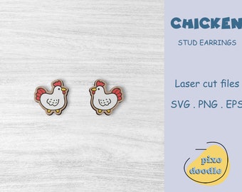 Chicken stud earrings SVG file | Farm animals earring glowforge ready laser cut file
