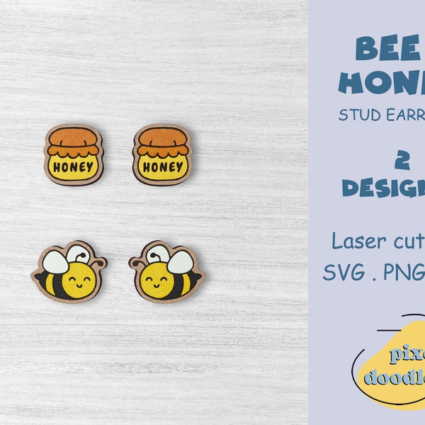 Honey bee stud earrings SVG file | Bumblebee earring glowforge ready laser cut file | Bee, honey mix and match earrings svg