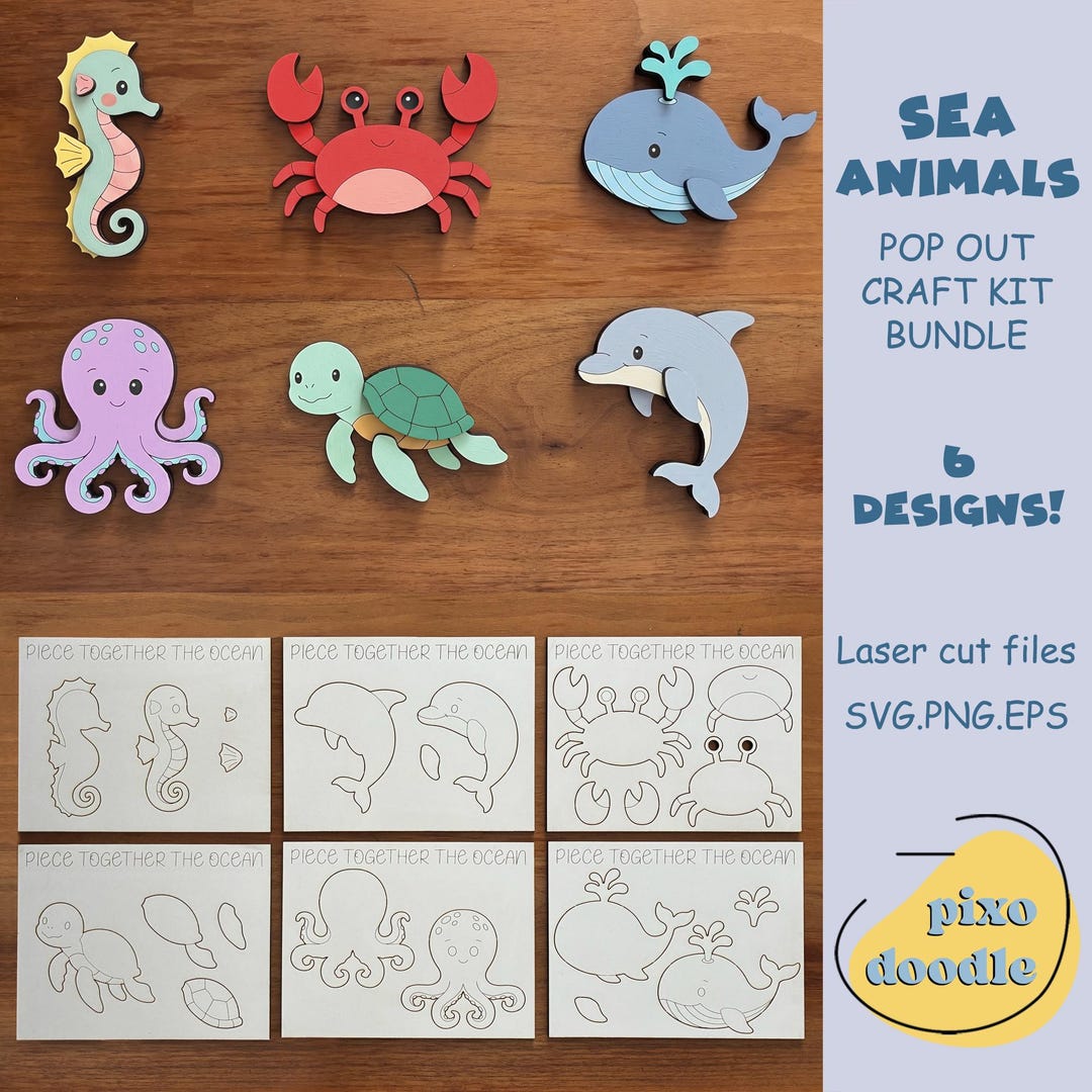 File Pop Out Sea Animals Pop Out Card SVG Bundle | 6 Designs | DIY Kids Craft Kit ...