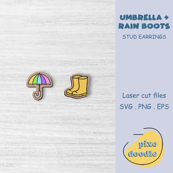 Umbrella, boots earrings SVG file | Spring, gardening, umbrella and rain boots stud earrings glowforge ready laser cut file