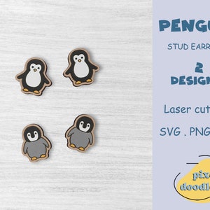 Lindos aretes de pingüino en archivo SVG / Lindos aretes de animales en archivo de corte láser listo para glowforge / 2 diseños
