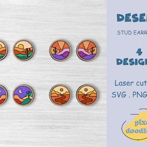 Kolczyki z motywem pustyni w pliku SVG | Kolczyki z motywem krajobrazu zewnętrznego, gotowe do cięcia laserowego, plik glowforge | Kolczyki z motywem kaktusa pustyni w pliku SVG