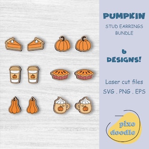 Pumpkin earrings SVG bundle | Pumpkin spice, autumn, fall stud earrings glowforge ready laser cut file