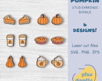 Pumpkin earrings SVG bundle | Pumpkin spice, autumn, fall stud earrings glowforge ready laser cut file
