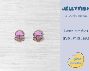 Cute jellyfish stud earrings SVG file | Kawaii sea animals earring glowforge ready laser cut file | Ocean life earrings digital file