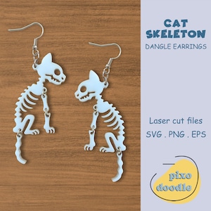 Kat skelet oorbellen SVG-bestand | Halloween, kat skelet bungeloorbellen glowforge klaar lasergesneden bestand | Oorbellen laserbestand