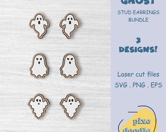 Halloween ghost earrings SVG file | Cute ghost stud earrings glowforge ready laser cut file