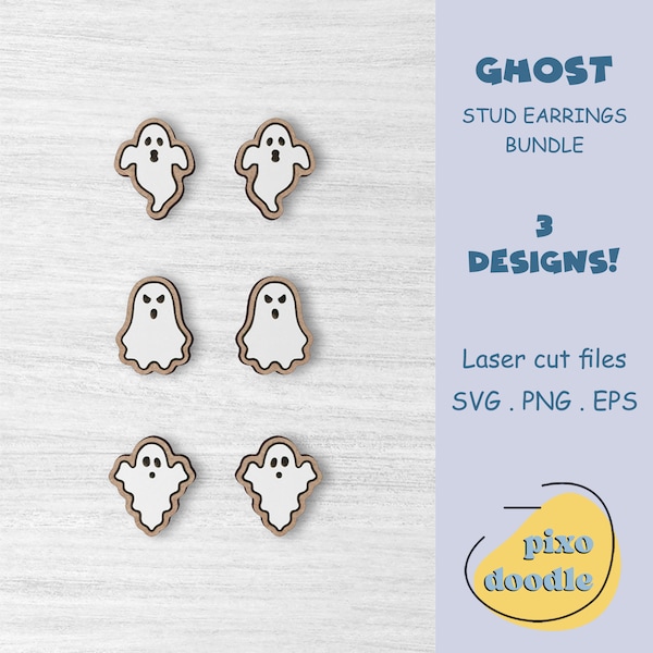 Halloween ghost earrings SVG file | Cute ghost stud earrings glowforge ready laser cut file