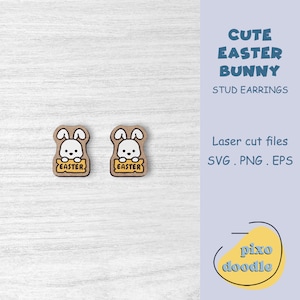 Cute easter bunny earrings SVG file | Easter bunny, cute rabbit stud earrings glowforge ready laser cut file