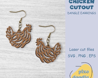 Chicken cutout earrings SVG file | Farm animals, Cute chicken dangle earrings glowforge ready laser cut file | Earrings laser file