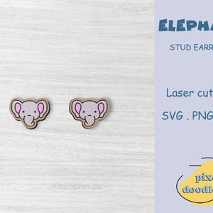 Lindos aretes de elefante en archivo SVG / Aretes de animales de safari, archivo de corte láser listo para Glowforge