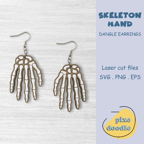 Skeleton hand earrings SVG file | Halloween skeleton hand dangle earrings glowforge ready laser cut file