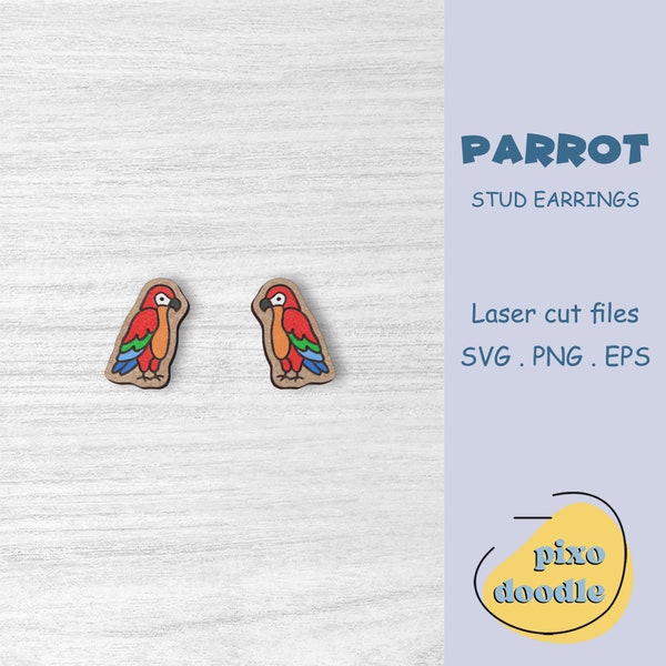 Parrot earrings SVG file | Cute parrot, cute bird stud earrings glowforge ready laser cut file