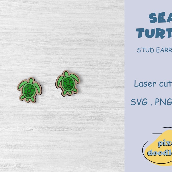 Turtle stud earrings SVG file | Sea turtle earring glowforge ready laser cut file