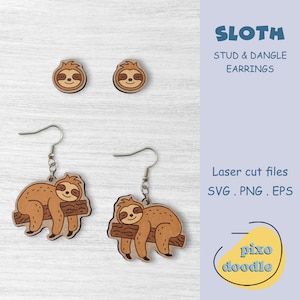 Sloth Back Earser Sloth Earrings SVG File | Cute Sloth, Stud and Dangle Earrings ...