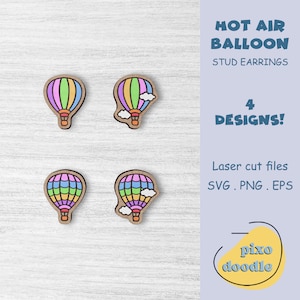 Fichier SVG de boucles d'oreilles montgolfière | Jolies puces d'oreilles ballon, prêtes à être découpées au laser pour la forge luminescente
