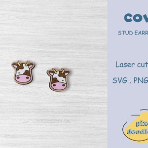 かわいい牛のスタッドピアス SVG ファイル | 農場の動物のピアス GlowForge 対応レーザーカットファイル