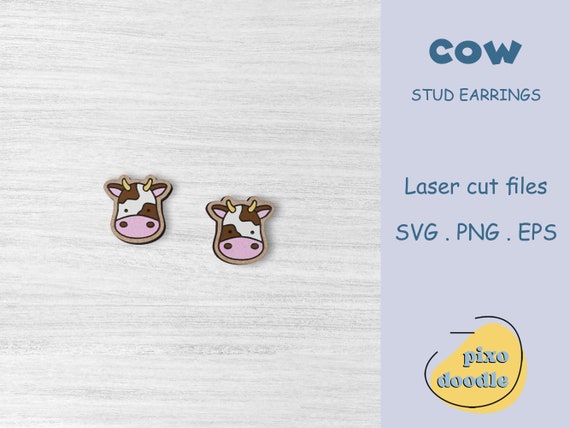 Cute cow stud earrings SVG file | Farm animal earring glowforge ready laser cut file