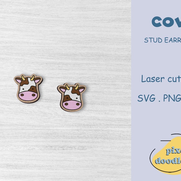 Cute cow stud earrings SVG file | Farm animal earring glowforge ready laser cut file