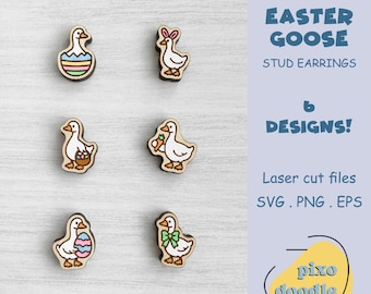 Easter Goose Stud Earring SVG, 6 Funny Spring Laser Cut Files, Silly Goose with Bunny Ears & Easter Basket, Glowforge SVG