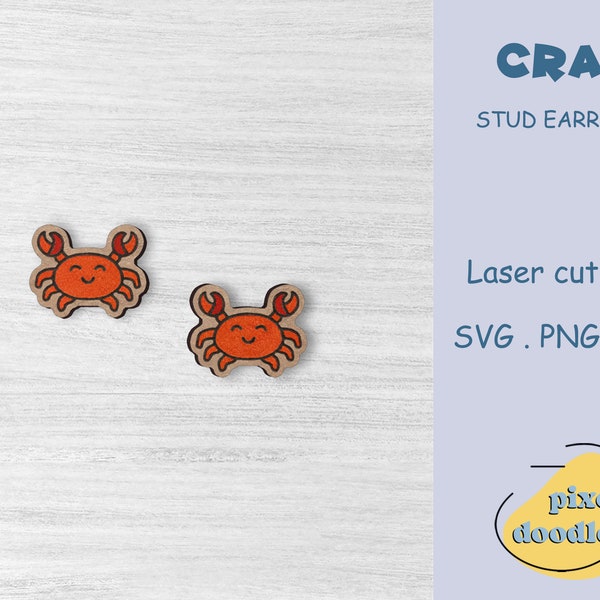Cute crab stud earrings SVG file | Kawaii sea animals earring glowforge ready laser cut file | Ocean life earrings digital file