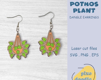 Oorbellen met hangende plantjes SVG-bestand | Kamerplant, Pothos-oorbellen met hangertjes, geschikt voor lasersnijden met Glowforge | Laserbestand voor oorbellen