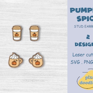 Pumpkin spice coffee earrings SVG file | Pumpkin, autumn, fall stud earrings glowforge ready laser cut file