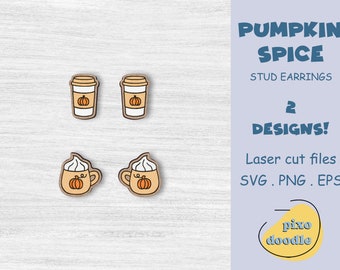 Archivo SVG para pendientes de café con especias de calabaza / Pendientes de botón de calabaza, otoño, listos para corte láser Glowforge