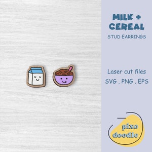 Kawaii milk and cereal earrings SVG file | Cute breakfast, perfect match stud earrings glowforge ready laser cut file