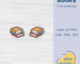 Books earrings SVG file | Book lover, library, school stud earrings glowforge ready laser cut file